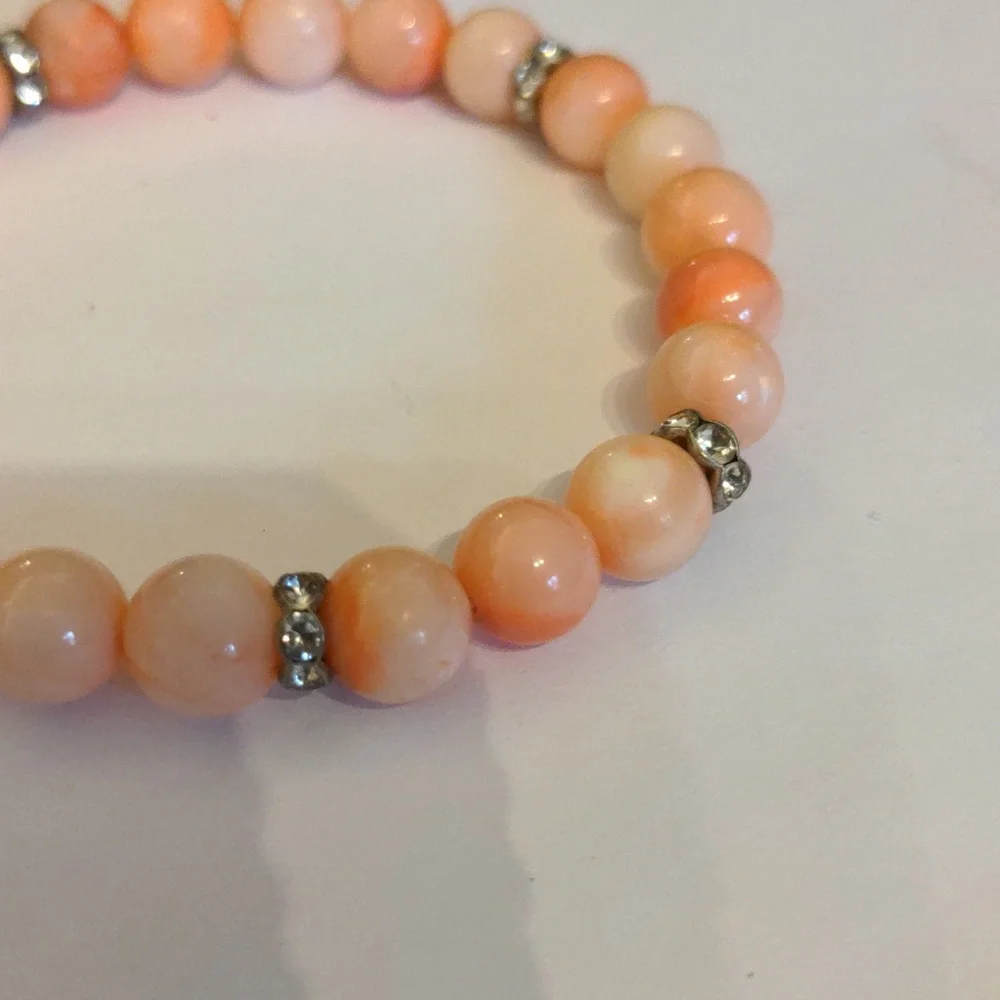 Vintage Coral Pink and Orange Beaded Bracelet Sparkly Accents - Picture 3 of 3